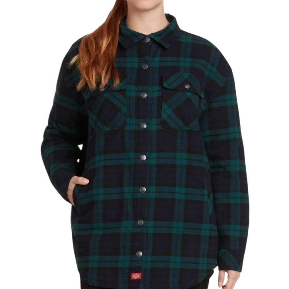 Dickies Quilted plaid flannel Jacket shacket Small black watch plaid green blue